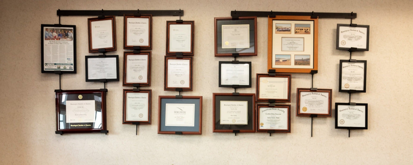 Van Drake Jewelers Certification Displayed on Wal